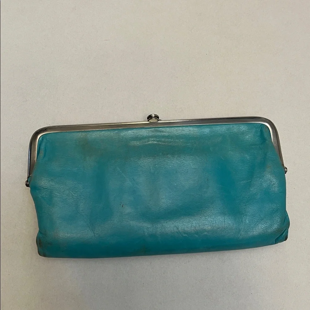 HOBO LAUREN LEATHER CLUTCH VINTAGE DISTRESSED WALLET TURQUOISE